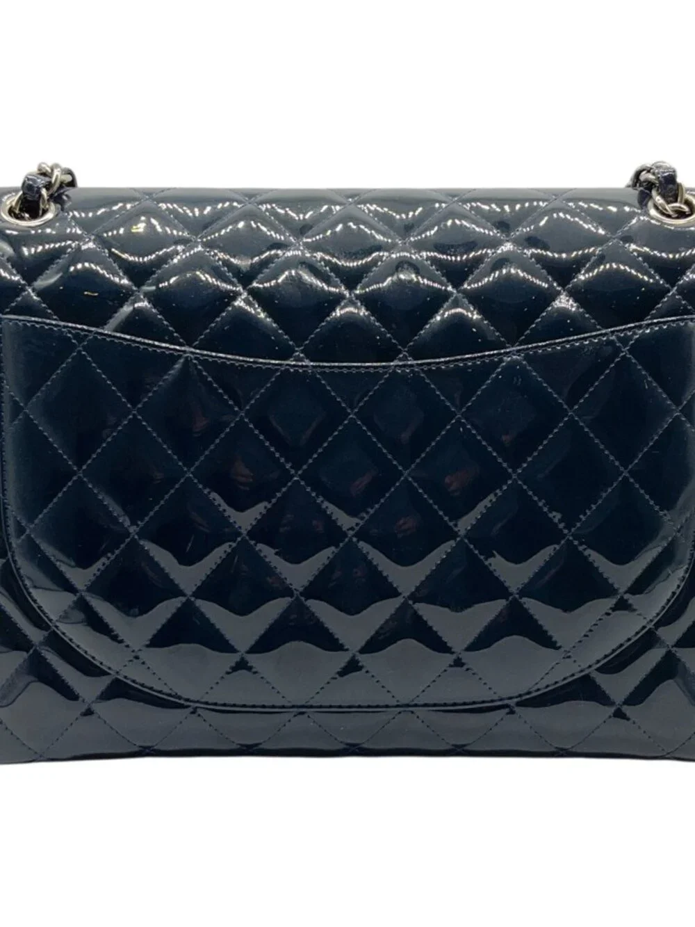 Chanel Navy Blue Patent Leather Maxi Flap Bag
